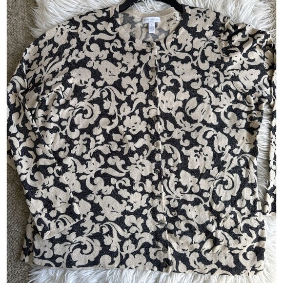 Charter Club Cardigan Sweater Black & Tan Floral Metallic Woman 2X - Picture 8 of 13
